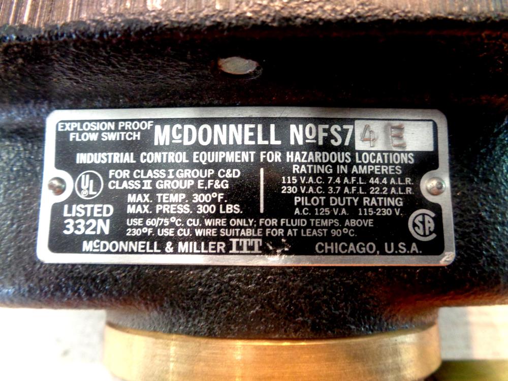 ITT Mcdonnell & Miller Explosion Proof Flow Switch FS74E